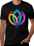 Abstract Lotus Flower Graphic Black T-Shirt