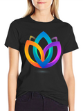 Abstract Lotus Flower Graphic Black T-Shirt