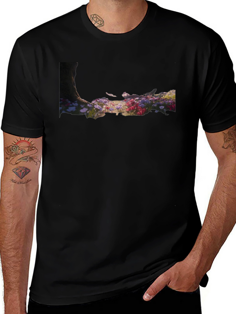 Floral Pathway Graphic Black T-Shirt