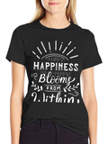 Happiness Blooms Within Black Graphic Tee