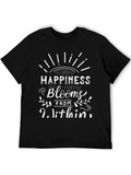Happiness Blooms Within Black Graphic Tee