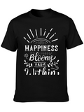 Happiness Blooms Within Black Graphic Tee