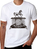 Mens Black Horse Clock Graphic Tee
