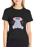 Cool Elephant Graphic Tee - Black Cotton T-Shirt