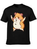 Cute Hamster Graphic Tee - Black Cotton T-Shirt