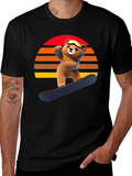 Snowboarding Bear Graphic Tee - Retro Style