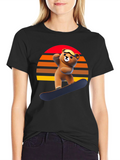Snowboarding Bear Graphic Tee - Retro Style