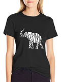 Geometric Elephant Graphic Black T-Shirt