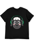 Funny Sheep Headphones Black T-Shirt