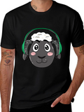 Funny Sheep Headphones Black T-Shirt