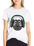 Funny Sheep Headphones Black T-Shirt