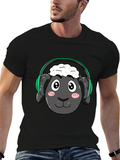 Funny Sheep Headphones Black T-Shirt