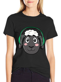 Funny Sheep Headphones Black T-Shirt