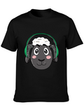 Funny Sheep Headphones Black T-Shirt