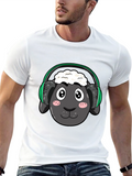 Funny Sheep Headphones Black T-Shirt