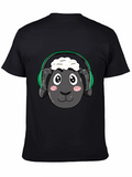 Funny Sheep Headphones Black T-Shirt