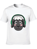 Funny Sheep Headphones Black T-Shirt