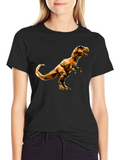 Geometric Dinosaur Graphic T-Shirt - Black