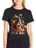 Whimsical House Graphic Tee - Fantasy Style