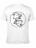 Yin Yang Wolves Graphic Tee - Black Cotton T-Shirt