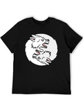 Yin Yang Wolves Graphic Tee - Black Cotton T-Shirt