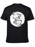 Yin Yang Wolves Graphic Tee - Black Cotton T-Shirt