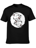 Yin Yang Wolves Graphic Tee - Black Cotton T-Shirt