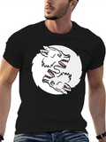 Yin Yang Wolves Graphic Tee - Black Cotton T-Shirt