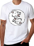 Yin Yang Wolves Graphic Tee - Black Cotton T-Shirt
