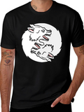 Yin Yang Wolves Graphic Tee - Black Cotton T-Shirt