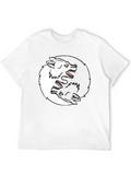 Yin Yang Wolves Graphic Tee - Black Cotton T-Shirt