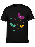 Geometric Butterfly Print Mens Black T-Shirt