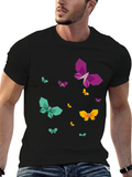 Geometric Butterfly Print Mens Black T-Shirt