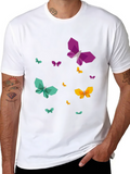Geometric Butterfly Print Mens Black T-Shirt