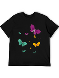 Geometric Butterfly Print Mens Black T-Shirt
