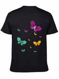 Geometric Butterfly Print Mens Black T-Shirt