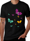 Geometric Butterfly Print Mens Black T-Shirt
