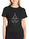 Geometric Moth Graphic Tee - Black Cotton T-Shirt