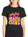 Mardi Gras Mask T-Shirt - Black Cotton Tee