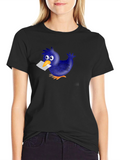 Novelty Cartoon Blue Bird T-Shirt