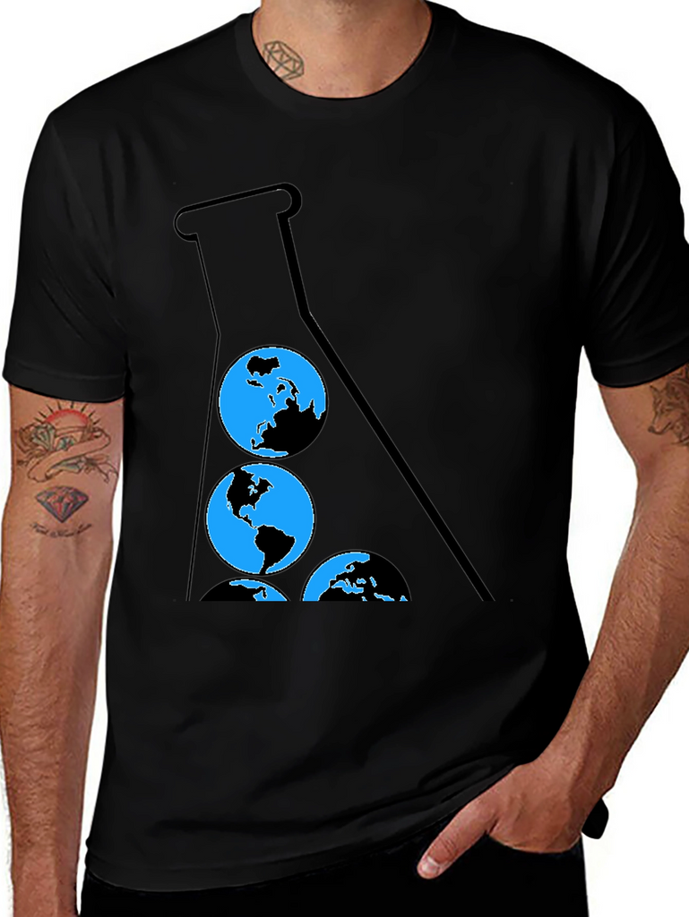 Eco Science Black T-Shirt: Globe Flask Design