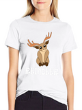 Cute Reindeer Graphic Tee - Black Cotton T-Shirt