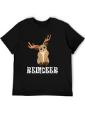 Cute Reindeer Graphic Tee - Black Cotton T-Shirt