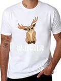 Cute Reindeer Graphic Tee - Black Cotton T-Shirt