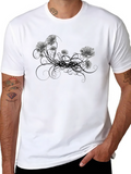 Floral Graphic Print Mens Black T-Shirt