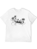 Floral Graphic Print Mens Black T-Shirt