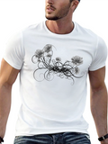 Floral Graphic Print Mens Black T-Shirt