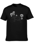 Floral Graphic Print Mens Black T-Shirt