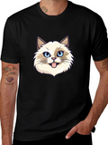 Cat Face Graphic Black T-Shirt