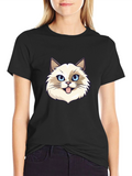 Cat Face Graphic Black T-Shirt